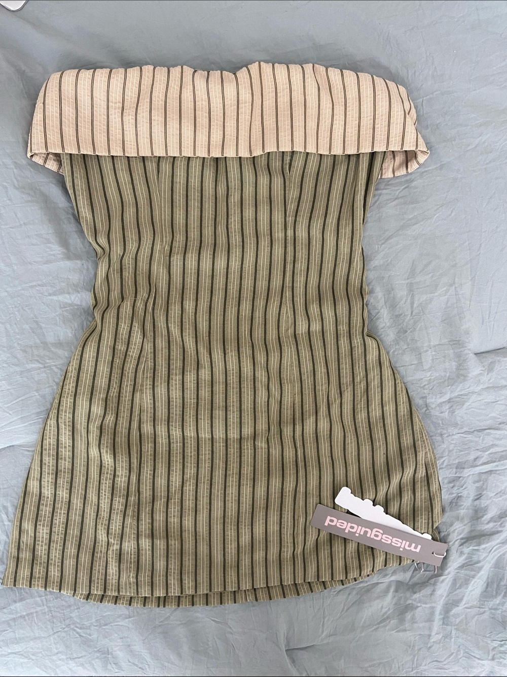 Missguided Olive and Cream Strapless Foldover Mini Dress